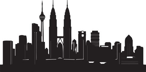 Fototapeta premium Kuala Lumpur city skyline silhouette with iconic buildings and skyscrapers in a modern urban landscape