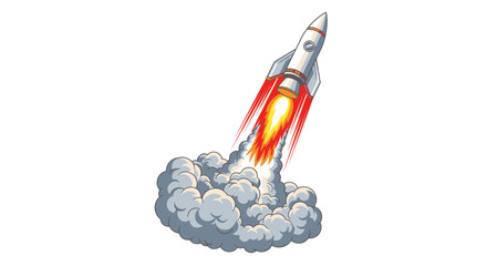 Rocket Launching with Fiery Exhaust and Smoke Clouds © Ani