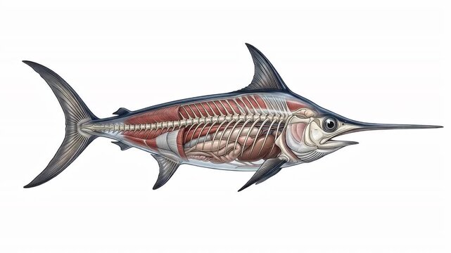 Blue Marlin Fish Illustration on White.