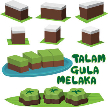 Talam Gula Melaka is a traditional Malaysian dessert made with layers of steamed rice flour and palm sugar, topped with coconut milk. It is a delicious snack.