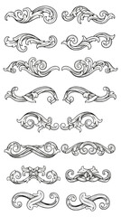 Fototapeta premium Elegant decorative floral scroll elements on black background