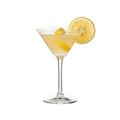 Elegant martini glass filled with citrus cocktail garnished with lemon slice