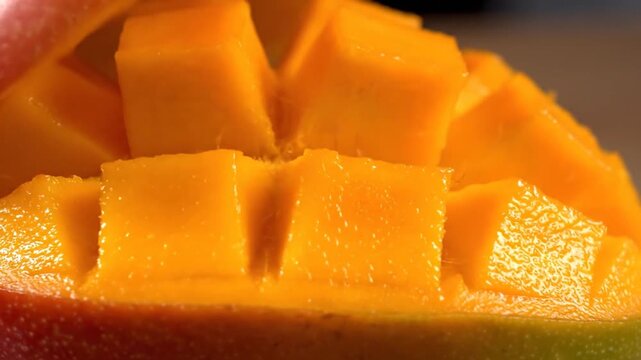 Close up of a ripe mango vibrant colors and textured surface