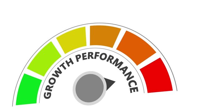 Growth performance gauge with needle in yellow zone Keywords: gauge, meter, indicator, growth