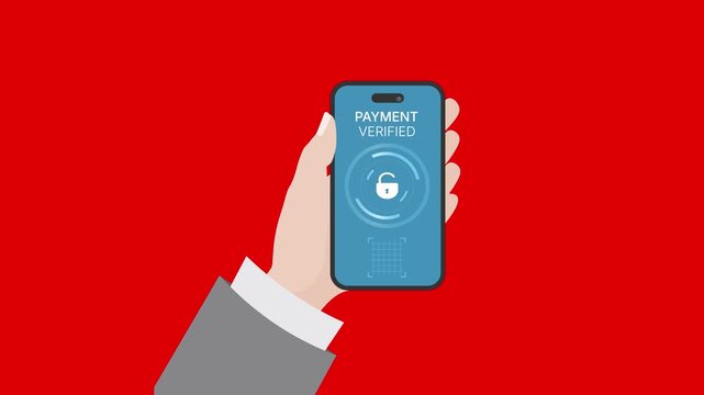 Mobile payment verified . Secure digital transaction and biometric authentication on smartphone