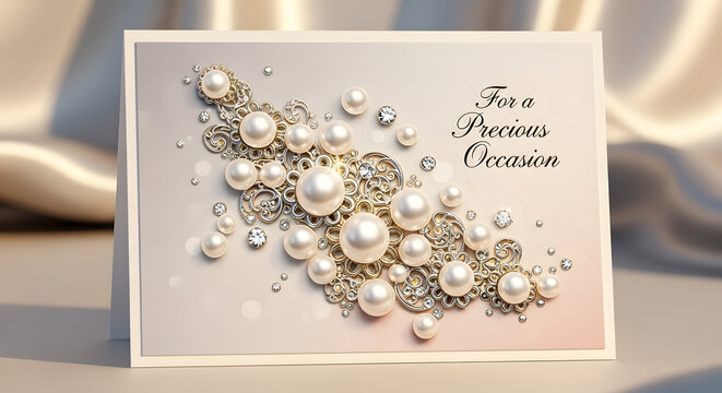 Elegant pearl and rhinestone wedding card design