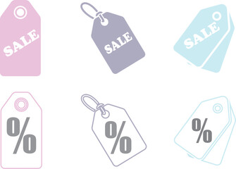 Sale and discount tags with percentage symbols