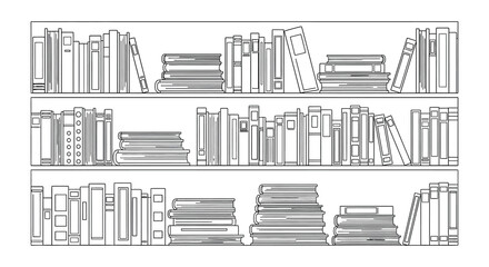 Collection of open and stacked books in a simple line art style © Nayem