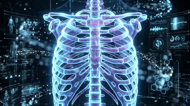 Futuristic Ribcage Visualization in Medical Technology.