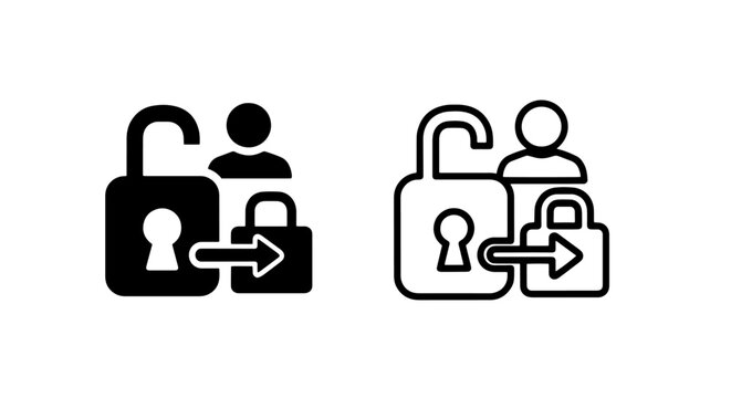 User access control icons showing permission change and security login authorization symbols