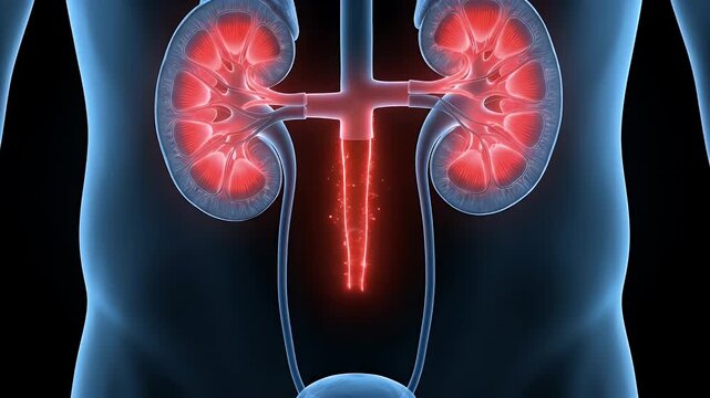 Human Kidney Anatomy 3D Medical Illustration.