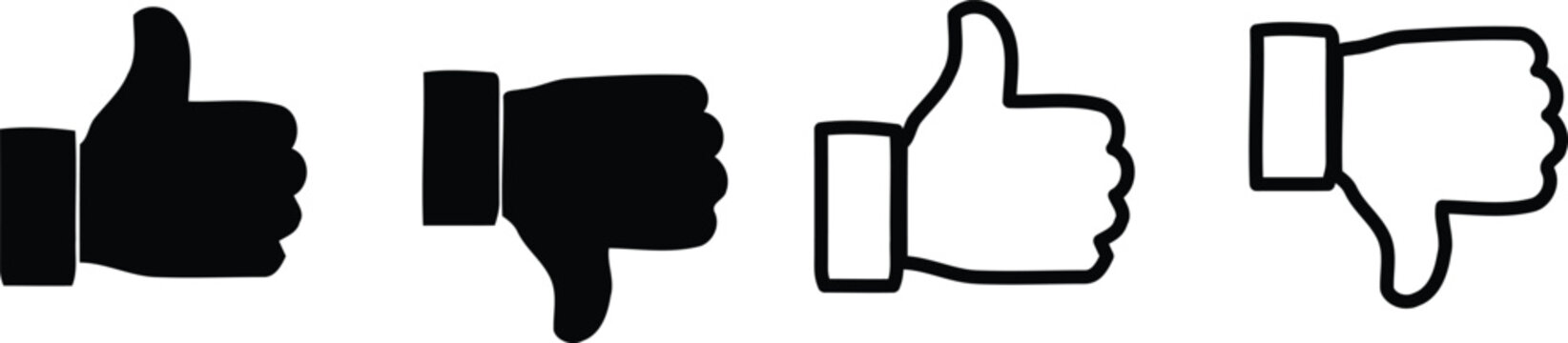 Thumbs up and thumbs down icons in different styles and colors