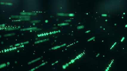 Digital Data Stream: Abstract Green Binary Code Flowing in Futuristic Network