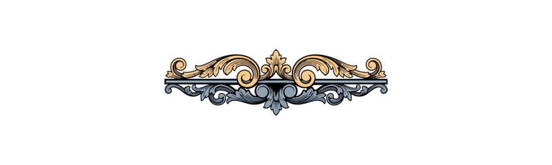 Fototapeta premium Ornate decorative element with swirls and leaf designs on dark background