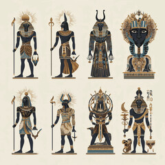 Fototapeta premium Generate A Set of ancient Egyptian historical figures and mythological symbols with vector illustration