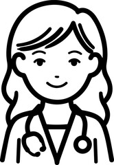 Obraz premium Hand Drawn Female Doctor Black and White Avatar Illustration in Minimal Line Art Style Design
