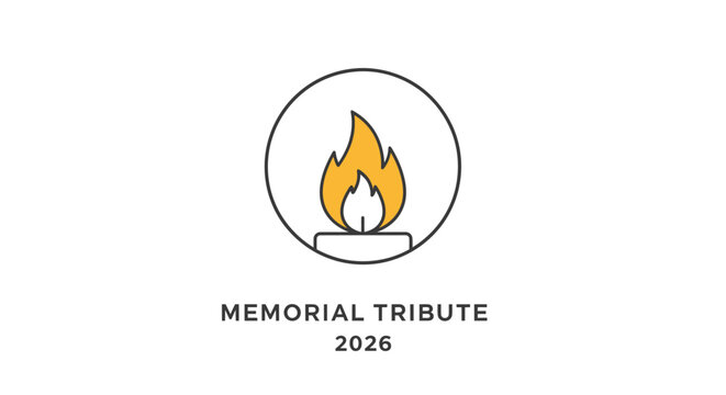 Simple memorial tribute logo with flame icon for 2026.