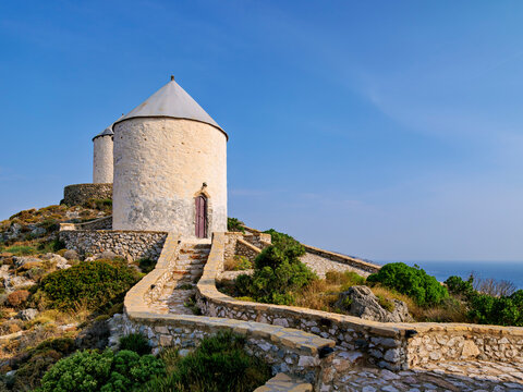 Windmills of Pandeli, Leros Island, Dodecanese, Greece