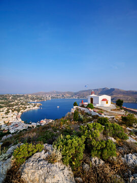 Church of Prophet Elias over the town of Agia Marina, Leros Island, Dodecanese, Greece