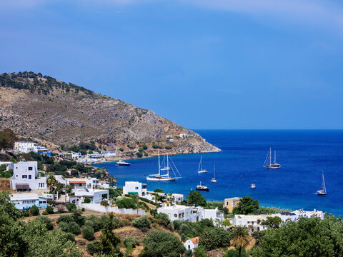 Vromolithos Beach Bay, elevated view, Pandeli, Leros Island, Dodecanese, Greece