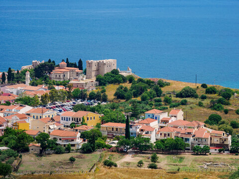 View towards the Lykourgos Logothetis Castle, Pythagoreio, Samos Island, North Aegean, Greece