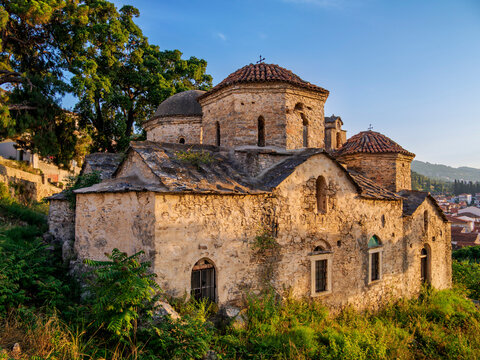 Post-Byzantine Church of Ai Giannaki or St. John at sunset, Ano Vathy, Samos Town, Samos Island, North Aegean, Greece