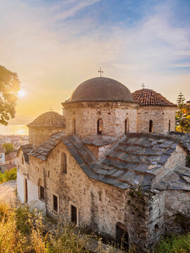 Post-Byzantine Church of Ai Giannaki or St. John at sunset, Ano Vathy, Samos Town, Samos Island, North Aegean, Greece