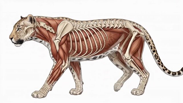Anatomical Illustration of a Leopard Walking.