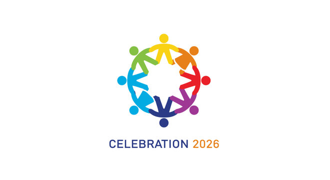 Colorful logo design for Celebration 2026 event with interconnected figures.