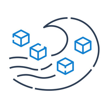 Data lake icon for big data storage architecture, scalable data repository symbol for analytics platform