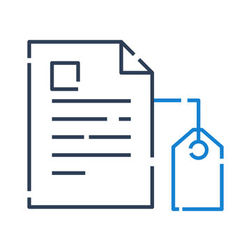 Metadata icon for data tagging and information management, digital label tag symbol for database organization interface