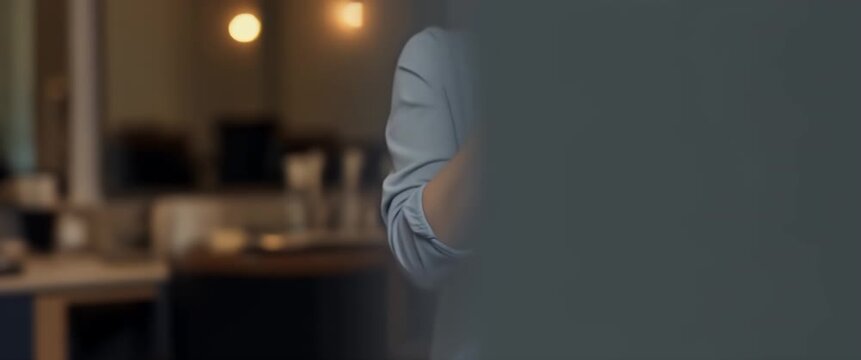 Stylist gently combs client's hair in a salon, with a slow pan capturing the serene ambiance and soft lighting in a cinematic style, highlighting beauty and professional care.