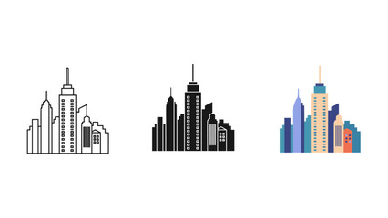 Obraz premium Cityscape Skyline Buildings Commercial Vector Icons