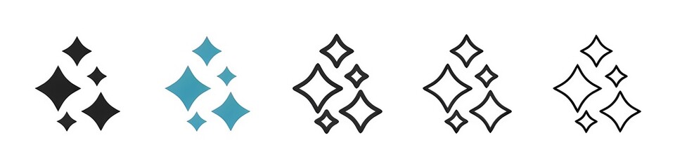 Luminous Particles Vector Icon Set. Glowing Star Effect Vector Symbol for UI Design. Thin line customizable illustration. Contour symbol. Vector isolated outline drawing. Editable stroke