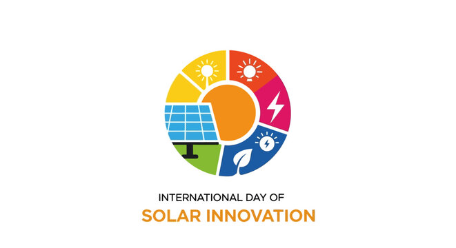 International Day of Solar Innovation logo with renewable energy symbols.