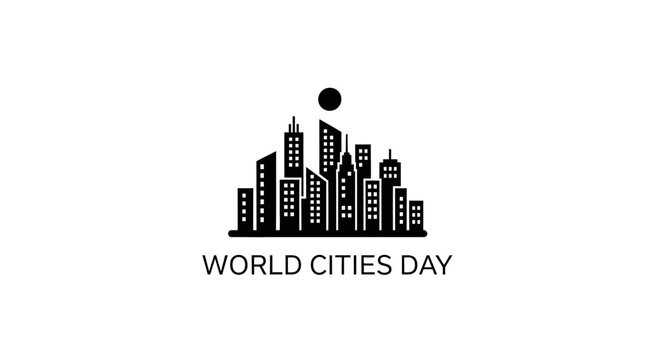 World Cities Day illustration with cityscape and moon.