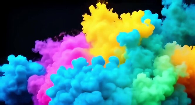 Smoke explosion dissolving gracefully on deep black background.4k video.
