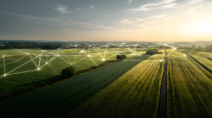 Obraz premium Smart Agriculture Field with Wireless Sensor Network and Large Copy Space for ESG Reports