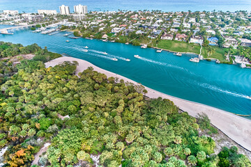 Perfect boating waters at the confluence of the Indian and Loxahatchee river in Jupiter Island Florida with the inlet from the Atlantic Ocean in the Background  © Jorge Moro