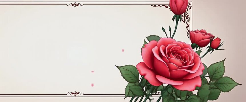 Elegant red roses sway gently against an ornate vintage backdrop, while the camera slowly pans to capture the intricate design, creating a romantic, timeless cinematic scene.