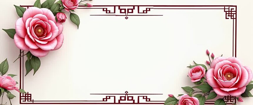 Elegant pink roses gently sway against a minimalist white background as the camera smoothly pans, showcasing intricate floral designs in a romantic, cinematic style.