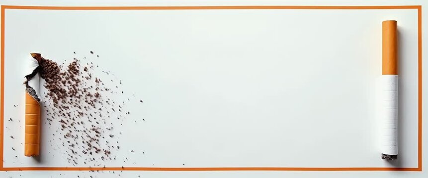 Broken cigarette crumbles slowly scatter on a minimalist white surface as the camera gently pans, capturing the serene ambient motion of soft shadows in a clean, cinematic style.