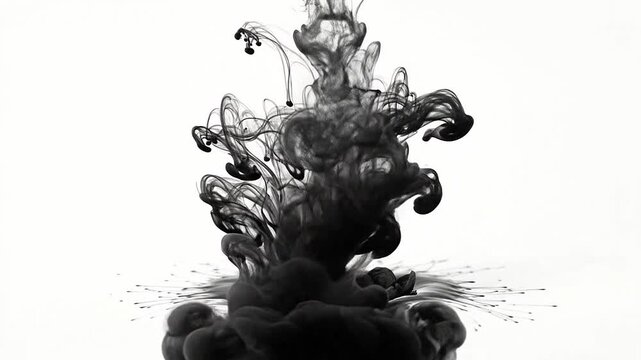 Black ink dissolving in clear liquid creating abstract shapes and patterns