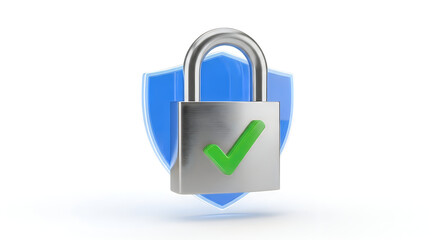 Secure lock and shield with green checkmark symbolizing security