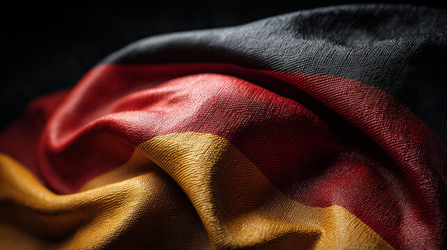 A folded flag in close-up featuring red, yellow, and black colors