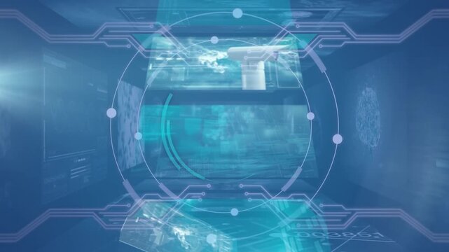 Animation of scientific data on blue digital screens