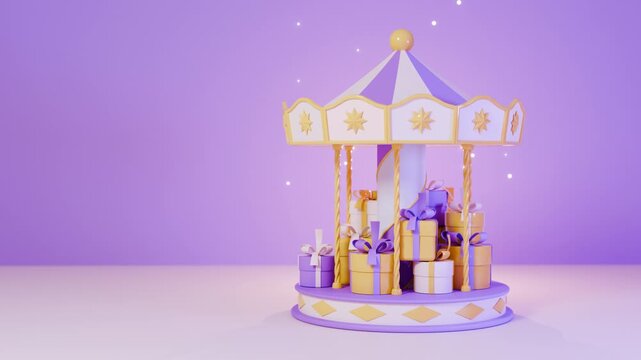 Gift boxes on carousel 3d rendering animation. Earning prizes, bonus or rewards from store. online present or gift. Christmas, Valentine's Day holiday, birthday. Looped background