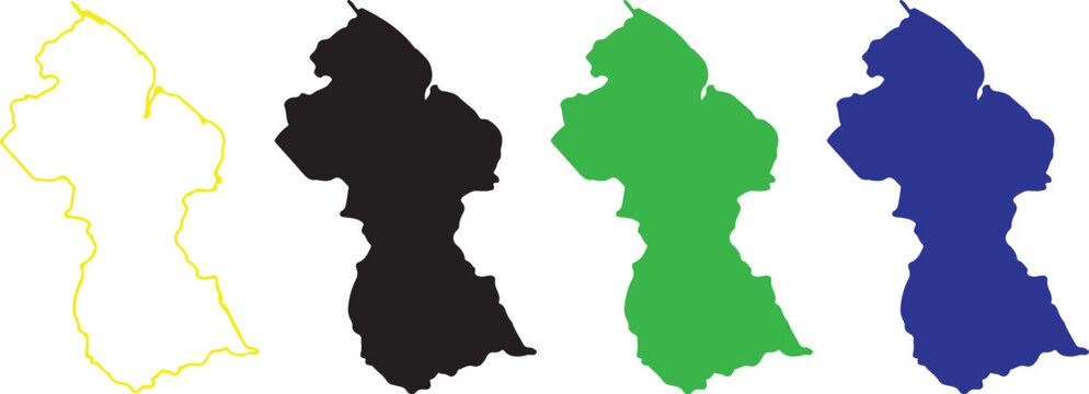 Guyana Map Silhouette Set - Multi-Color Vector Outline Icons of Guyanese Republic Geography for Infographics and Design