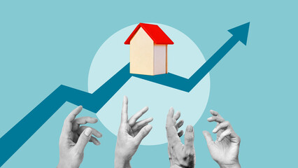 Housing affordability crisis concept, rising home prices and real estate market growth leaving...