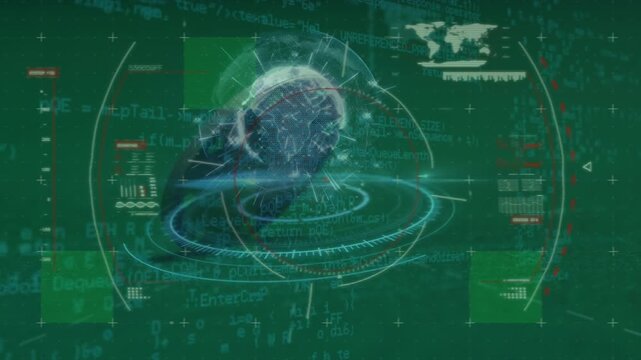 Animation of data processing and globe over chip